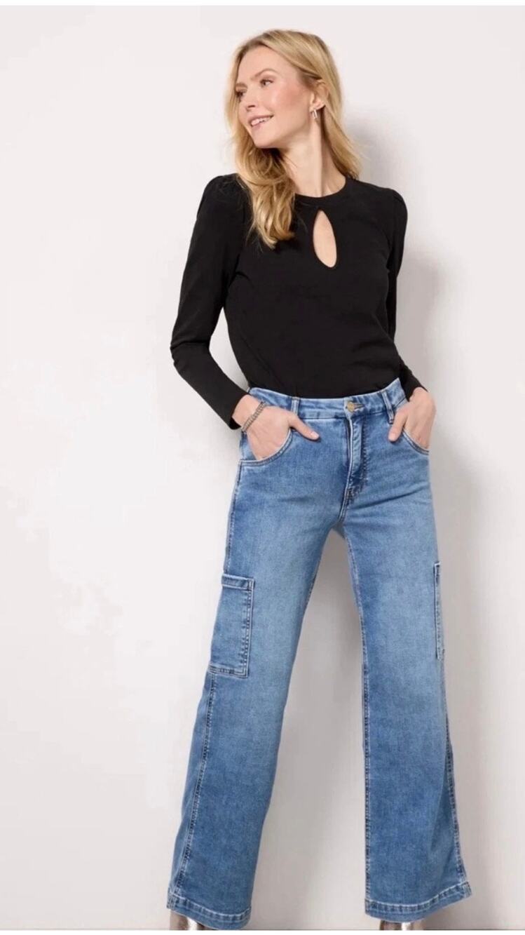 Nation LTD | Cotton Black Keyhole Front Puff Shoulder Long Sleeve Blouse Preppy